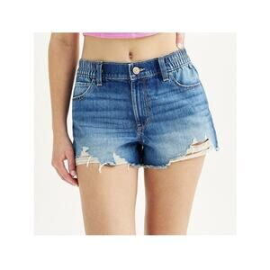 SO Medium Wash Distressed Mid Rise Cut Off Denim Jean Shorts Size S Inseam 3 in